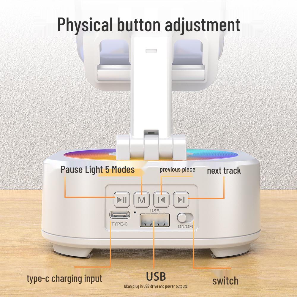 Bluetooth Speaker & Phone Holder with Rotating Stand, Cool Lights, Adjustable Height, and Large Volume