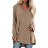 Taglie Forti Donna Tinta Unita Manica Lunga Scollo a V Pullover Largo Midi Camicetta Top