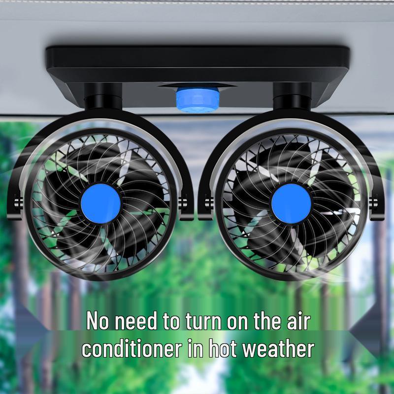 Universal 12V/24V Dual-Head Car Fan with USB