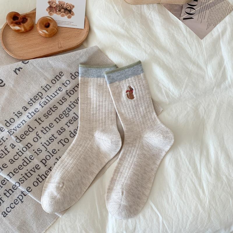 Boneless Socks For Girls Cute Cartoon Embroidery Warm Socks Preppy Style Versatile Stack Stockings