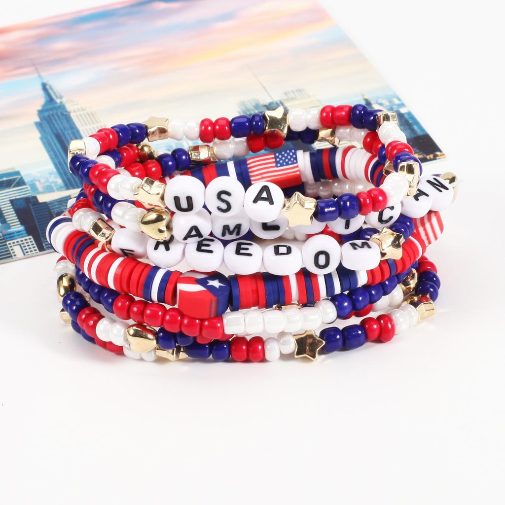 New American Independence Day Bracelet USA America FREEDOM US Flag Soft Ceramic Beaded