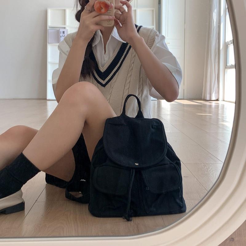 

2025 New Style Simple Solid Color Backpack Casual All-matching Student Commuting Women s Multi-functional Fashionable Canvas Bag чорний