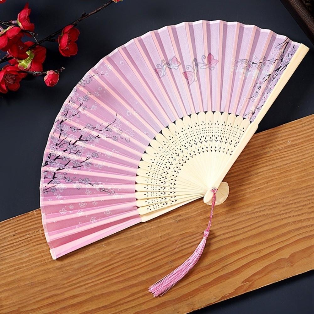 Chinese Style Bamboo Fan Butterfly Handheld Fan Dance Props Tassel Folding Fan Girl Gift