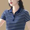 T-shirt basica a maniche corte a righe viola da donna