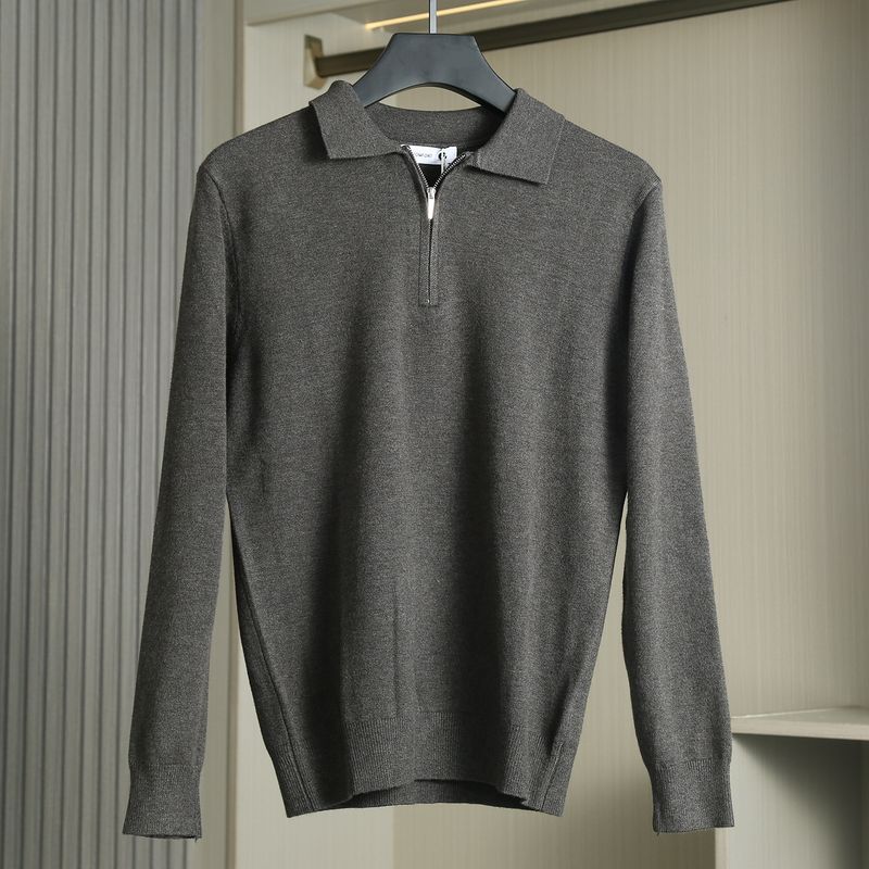 Men's Business Casual Knit Sweater with Half-Zip and Turn-Down Collar, Minimalist Style, Light Luxury, Export Surplus