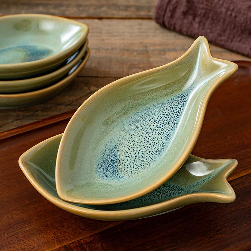 Ru Han Ceramic Underglaze Fish Snack Dish Set (3-Pack)