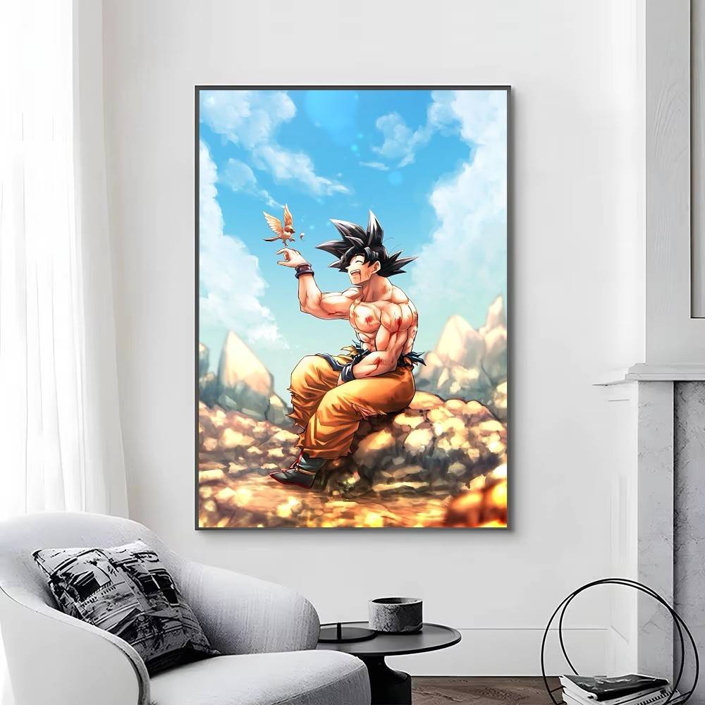 1pc Anime DRAGON BALL Son Goku Posters Self-adhesive Paper Print Home Living Room Bedroom Entrance Bar Cafe Art