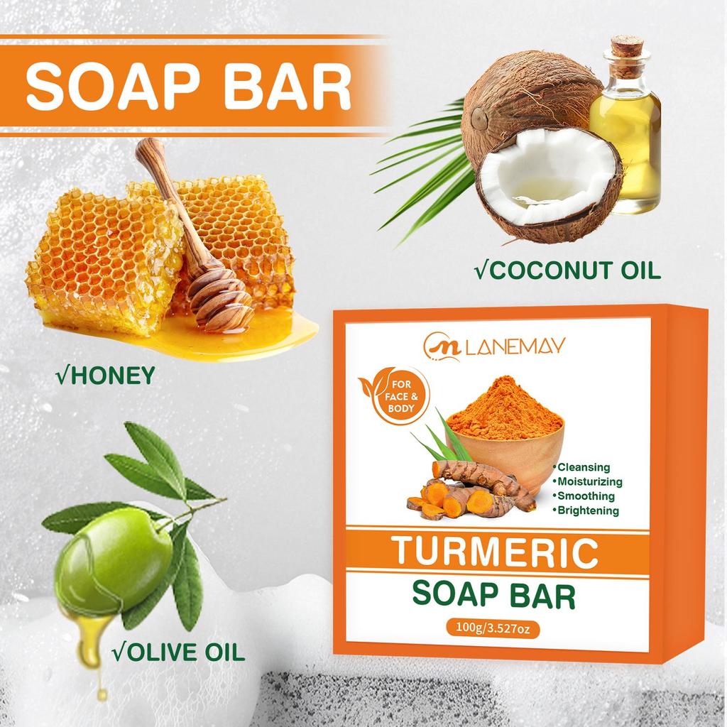 Turmeric Soap Bar - Deep Cleaning and Moisturizing Skin, Remove Dirt, Excess Oil, and Impurities - Gentle for All Skin Types,100g