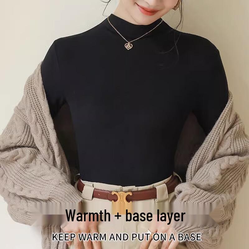 Langsha Women's Semi-High Collar Fleece-Lined Thermal Base Layer Top