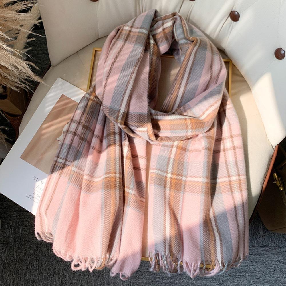 Warm Soft Scarf Plaid Print Women Shawl New Mohair Wool Scarf Women