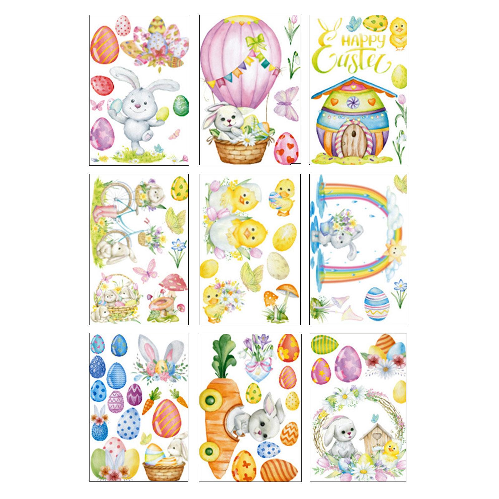 

9 листов пасхальных яиц кролика наклейки на окна украшения многоразовые наклейки на стекло для праздника принадлежности для весенней вечеринки D