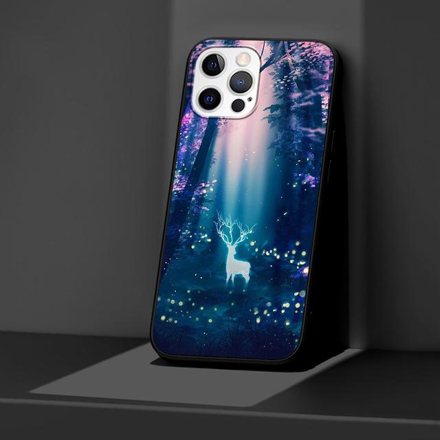 Black Case For Iphone 14 11 13 Pro Max 12 Mini Xr 7 8 Plus Se 2020 Xs 6 6s +Coque Soft Mobile Phone Bag Cover Deer Art Poster