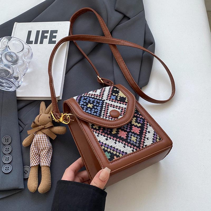 Women's Fashionable Red Ethnic Crossbody Phone Bag 