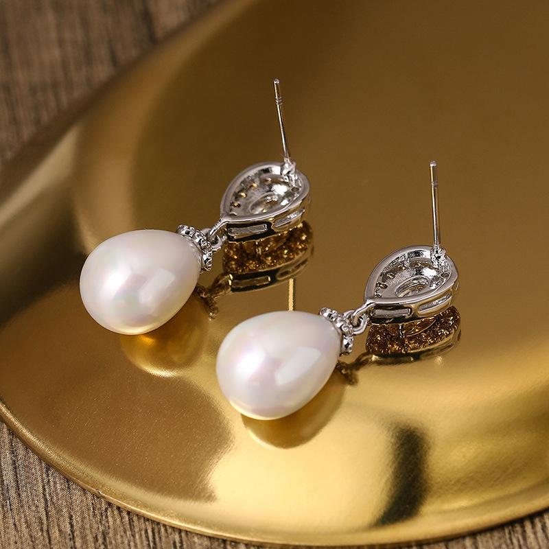 European and American Fashion Stud Earrings Cross-border Foreign Trade Pearl Zircon Stud Elegant Temperament Women's Earrings Bridal High-end Earrings