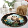 Mystical Owl in Forest Landscape Print round rug, living room, bedroom, playroom carpet, non slip floor mat, gift