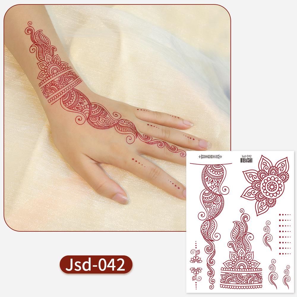 

2025 Waterproof Brick Red Floral Henna Tattoo Stickers for Hands 158*120mm