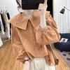 Women's Korean Style Irregular Peter Pan Collar Cotton Long Sleeve Shirt for Spring and Autumn