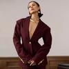 Suit European, American autumn and winter new temperament elegant v-neck waist burgundy high-end suit jacket