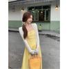 French small yellow suspender dress women's summer new waist temperament long dress seaside vacation skirt