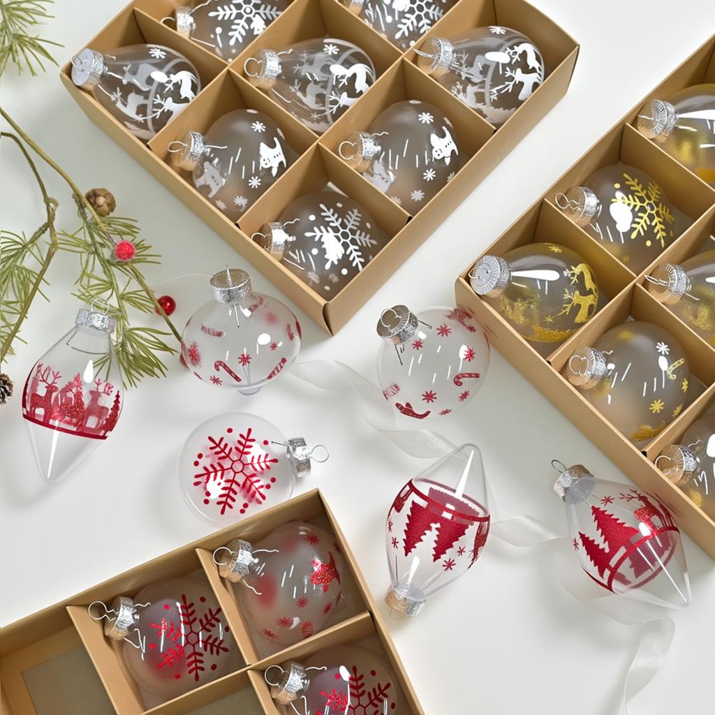9pcs Christmas Ball Pendants Transparent Pet Special-shaped Christmas Ball Decoration Pendants Christmas Party Snowflake Elk Christmas Tree Ornaments