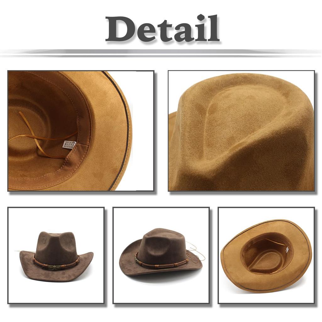 WHITE FANG Fedora Hat Free Size Brown Suede-like Ethnic Belt Wide Brim CZ178