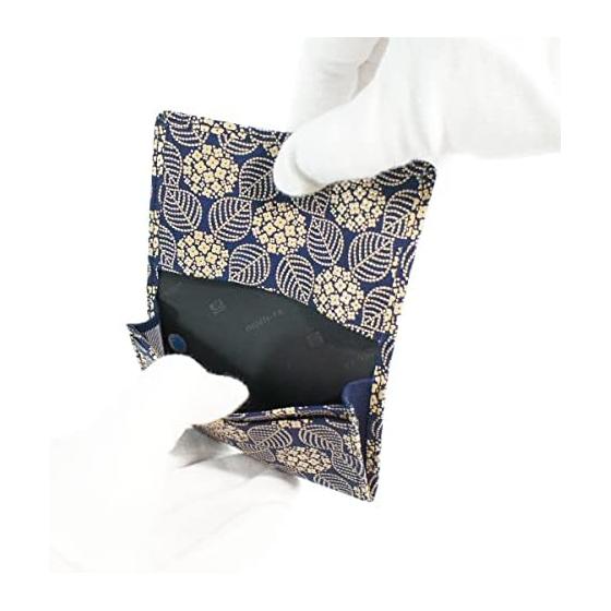 Indenya Card Case, Large Capacity, Deer Leather, Navy with White Ajisai (Hydrangea) Pattern, 2501-14-174