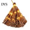 Rustic Farmhouse Fall Decorations 5.5 Ft Giant Light-up Witch Broom, Vintage Twig Broom with String Light, Unique Autumn Holiday Gift Decoration