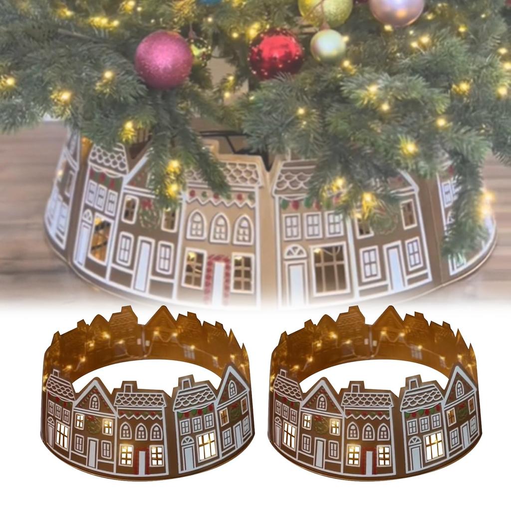 Gingerbread House Χριστουγεννιάτικο δέντρο γιακά δέντρο φούστα, LED Χριστουγεννιάτικο Light Up Tree φούστα