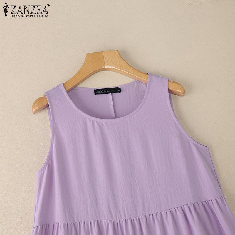 ZANZEA Women Summer Round Neck Loose Casual Sleeveless Dress