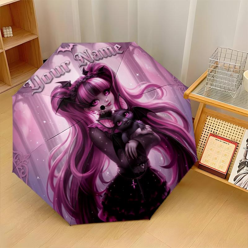 Custom Text Automatic 8 Bone Umbrella, Portable Sun Rain Protection UmbrellaMonster High