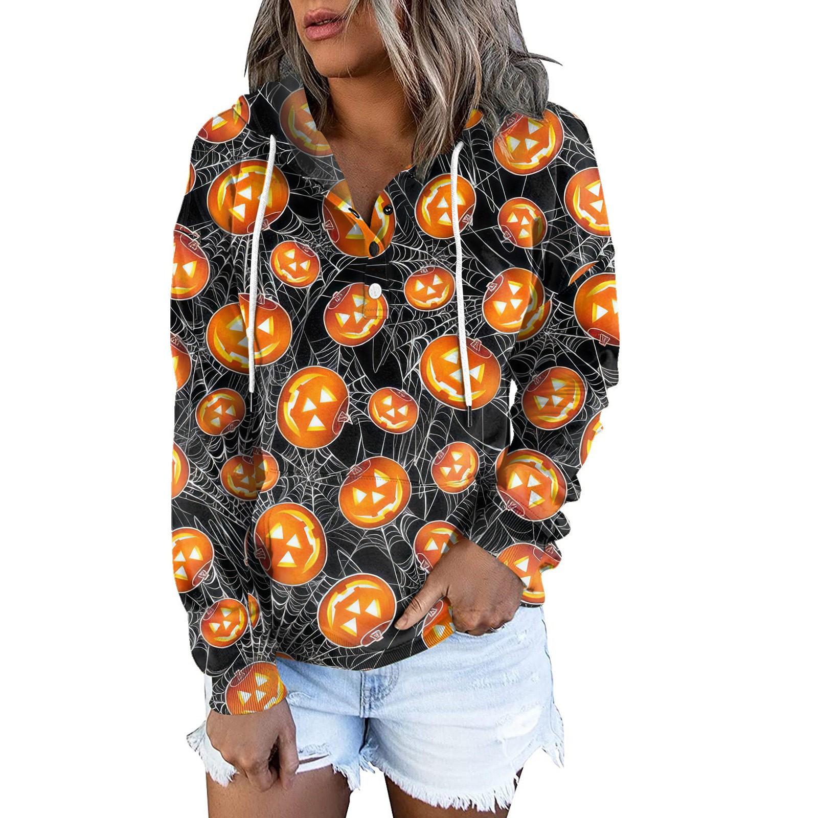 

Женские толстовки с капюшоном на пуговицах и шнуровке, пуловеры, повседневные топы с длинными рукавами, рубашки S оранжевый