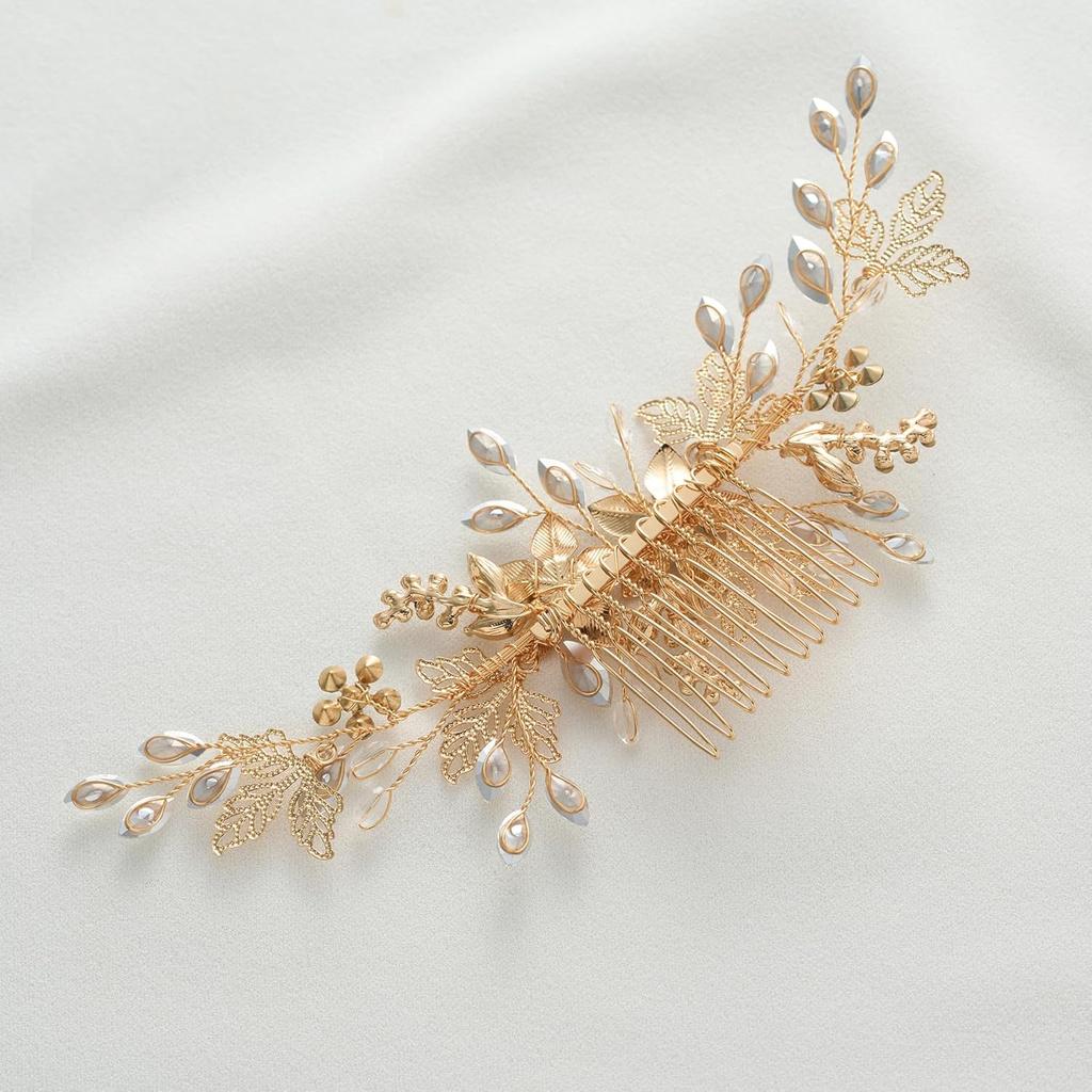 SWEETV Bridal Hair Comb, Rhinestone & Alloy Wedding Hair Accessories, Pearl Bridal Hair Pieces, Hair Side Comb for Women and Girls