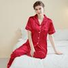 Improved pajamas women's summer solid color simple short-sleeved trousers casual women's lapel loungewear set