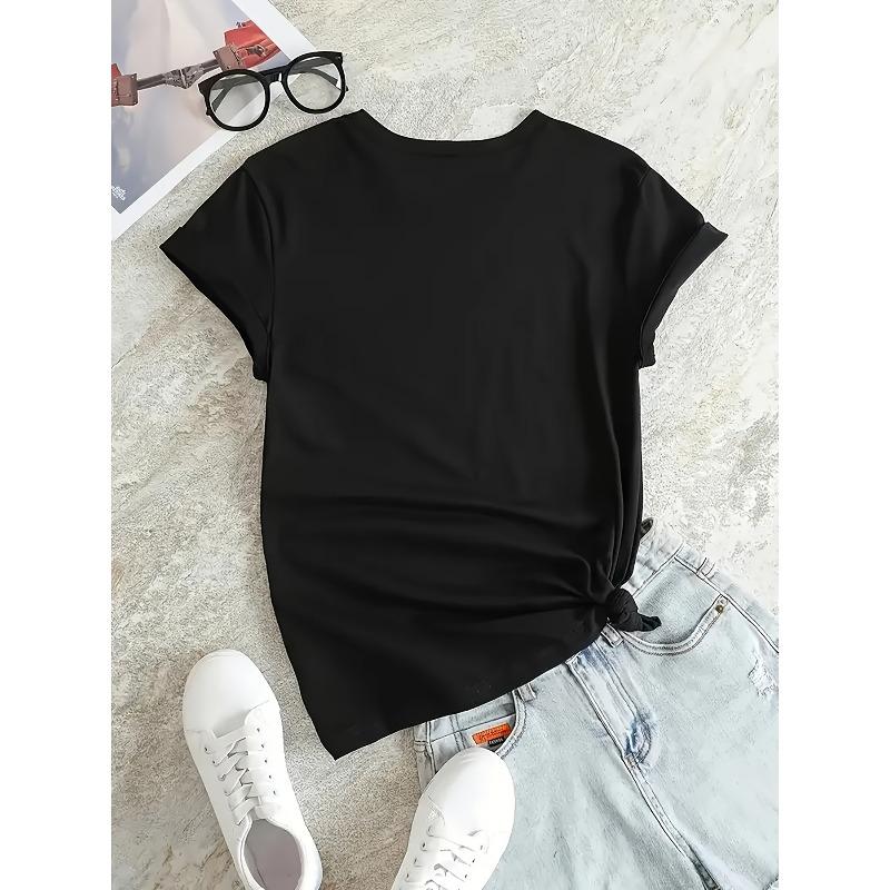 European Size Stylish printed short sleeve T-shirt for women, crew-neck medium stretch, fabric, suitable for all seasons