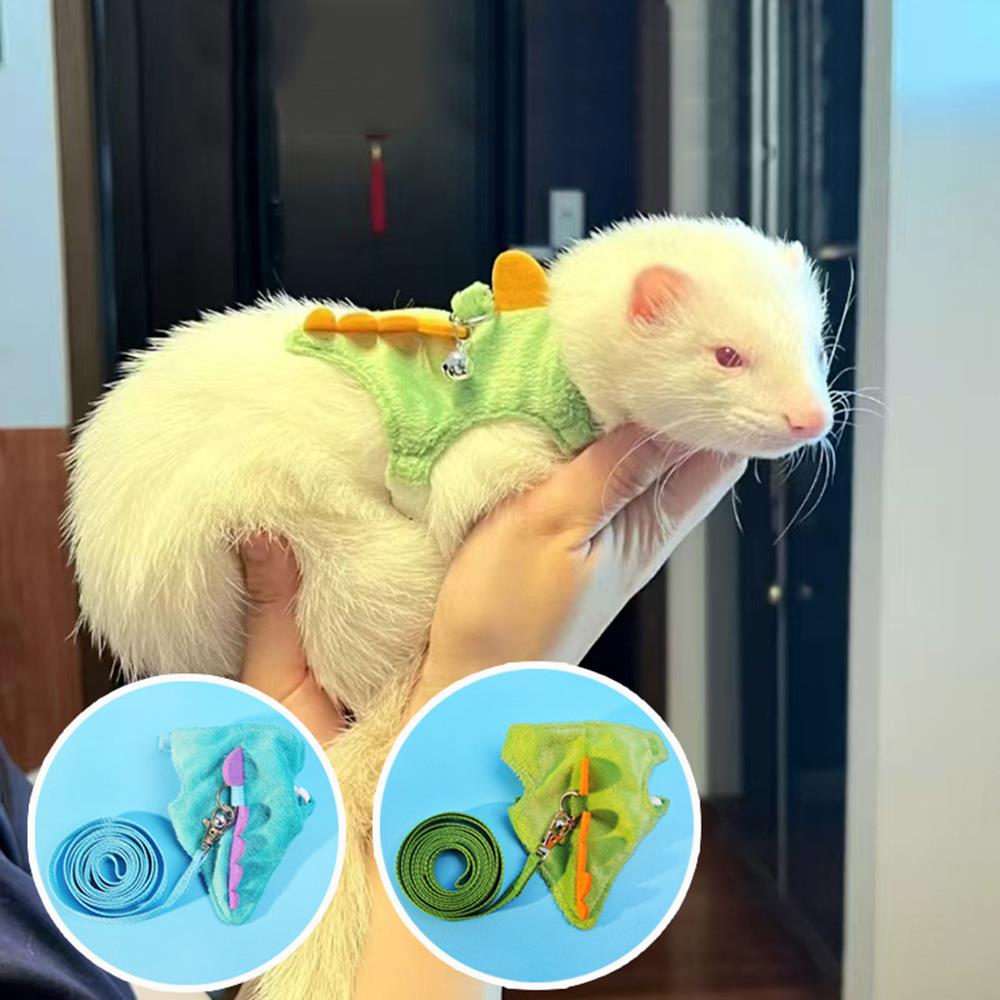 Adjustable Ferret Drawstring Vest With Bell Pet Outdoor Walking Rope Bunny Harness Harness Vest Dinosaur Design Pet Accessories