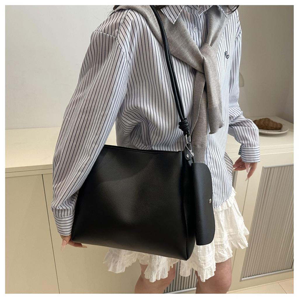 Two Sets Of Casual Solid Colour Large Capacity Retro Fashion Texture Shoulder Tote Bag For Women