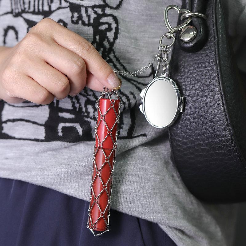 Prosty Metalowa Stal Nierdzewna Siatka Lustro Wisiorek Kieszonkowy Szminka Błyszczyk Torba Brelok Ozdoba Torby Akcesoria Dekoracyjne