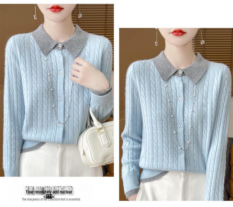 Women's Autumn Knitted Wool Cardigan with Doll Collar – High-End Fashion Sweater Coat