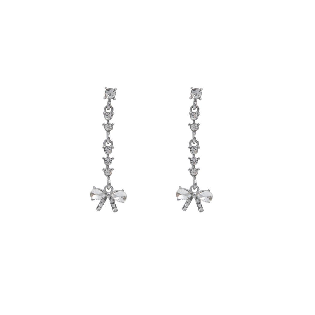 Light Luxury Bow Diamond-Encrusted Long Fringed Earrings, Super-Flash Exquisite Micro-Inlaid Stud Earrings Jewelry