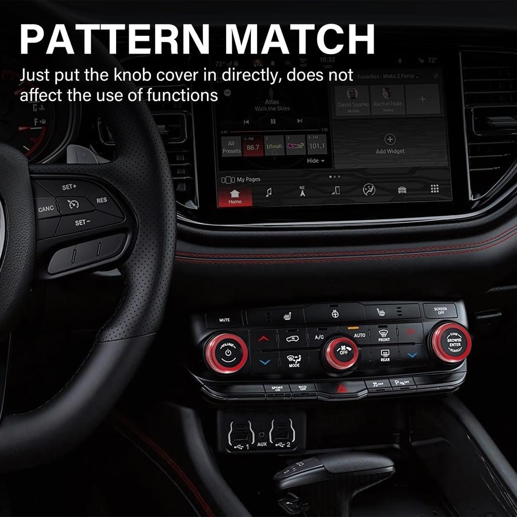 for Dodge Durango Knob Cover    2024 2025 2026 Air Condition Decorated Button Knob Covers AC Switch Volume Tune Controller Aluminum Alloy Trim (Red)