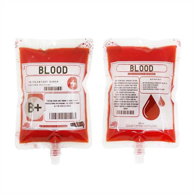 20pcs 350ml Halloween Drink Bags Jelly Spout Pouches Children's Drink Straw Bag Holidays Party Supply Blood Bags