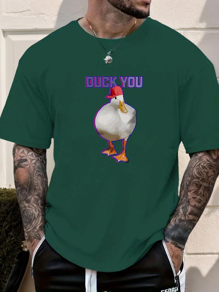 Mens Funny Duck Graphic Cotton TShirt DUCK YOU Red Hat Duck Pattern Short Sleeve Breathable Comfort Fit Casual Daily Wear Top