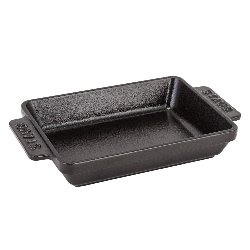 Staub Mini Rectangular 15 x 11 Induction Enamel Stylish Oven 1301423 Dish, cm, Compatible, Cocotte, Dish, Black,