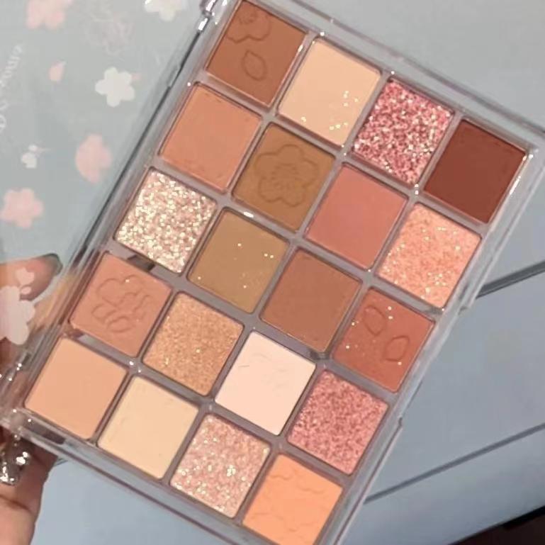 20 Farbige Kirschblüten Lidschattenpalette Blume Geprägt Matt Schimmernd Glitzernd Nude Rose Pfirsich Töne Pigmentiert Langanhaltendes Augen Make-up für Frauen