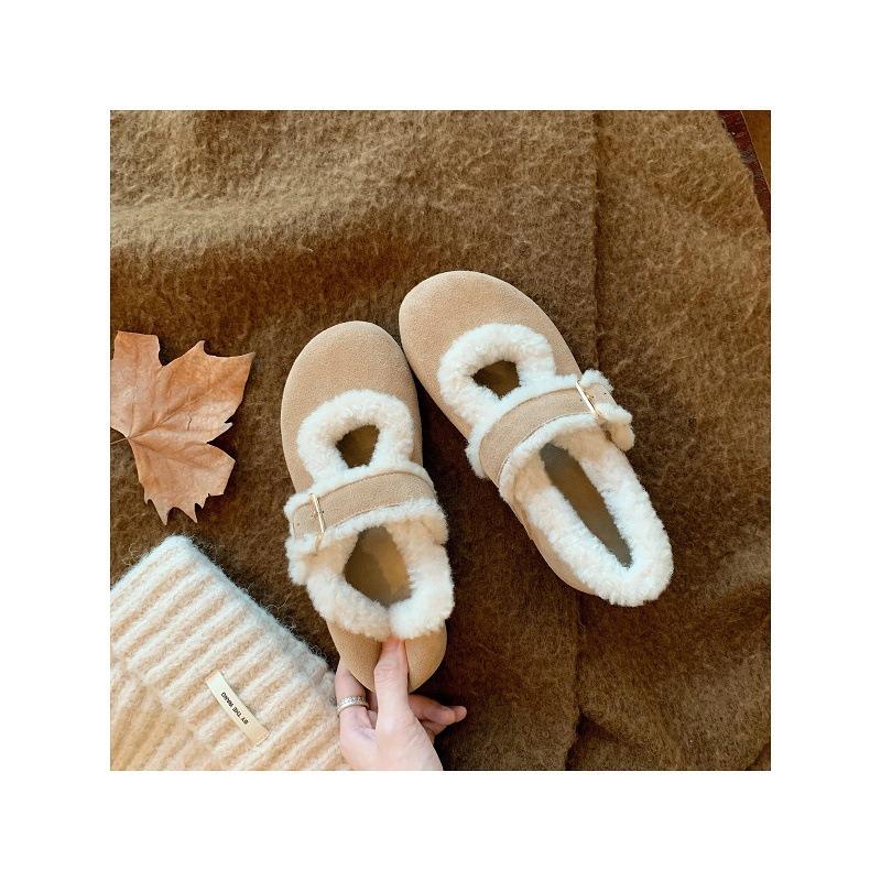 Wool Version Grape Ma Round Head with Cotton Shoes Fluffy Shoes Women Wear Velvet Mary Jane Shoes In Winter
