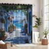 Greek Alley Shower Curtain Whitewashed Walls Terracotta Pots Flowers Polyester Machine Washable With 12 Hooks For Bathroom Decor