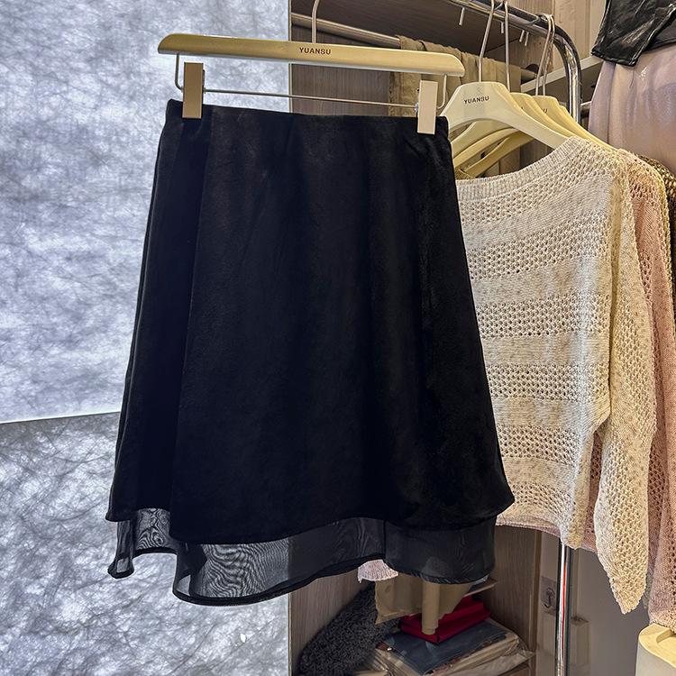 Women's Faux Suede A-Line Midi Skirt – Stylish, Versatile, Solid-Color Early Autumn Essential for Daily Commuting