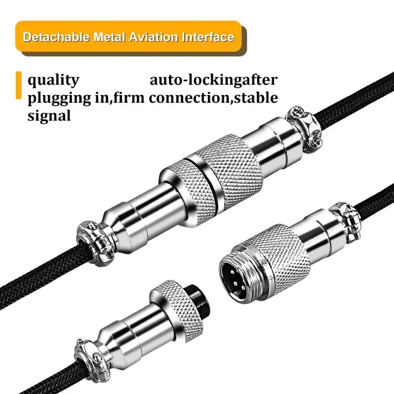 Coiled USB C Keyboards Cable Braided Detachable Aviation Type C Mechanical Keyboards Cable 1.6M