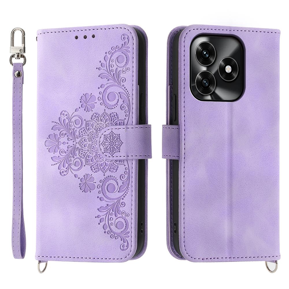 Wallet Case For Honor X5c Plus 4G / X5c 4G / Play10A 4G Flower Pattern PU Leather Phone Cover with Strap