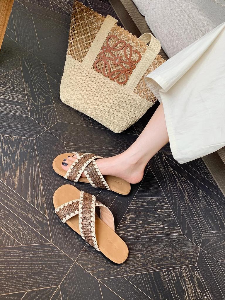 Sheepskin version lazy wind contrasting colors versatile woven cross word with versatile sandals women's summer wear